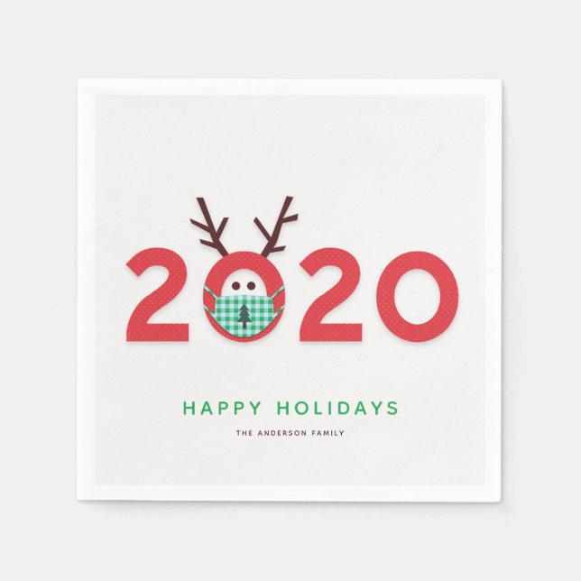 Serviette En Papier Humour de vacances Mask Up Reindeer 2020 (Devant)
