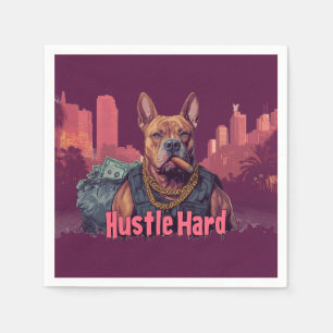 Serviette En Papier Hustle Hard - Pitbull Chien avec de l'argent et Ci