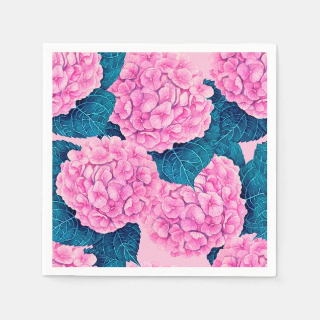 Serviette En Papier Hydrangea aquarelle motif, rose et bleu (Devant)