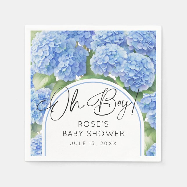 Serviette En Papier Hydrangea Blue Flowers Oh Baby shower garçon (Devant)