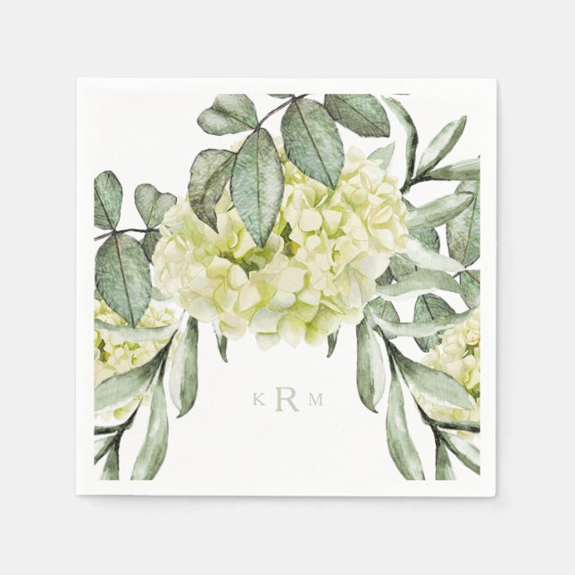 Serviette En Papier Hydrangea Foliage Monnaie Monogramme Cocktail Serv (Devant)