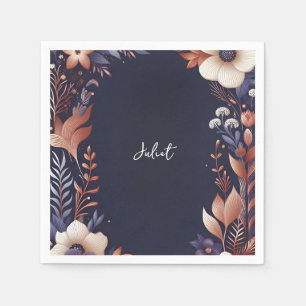 Serviette En Papier Hydrangea Métallic Bleu Nuit Mariage
