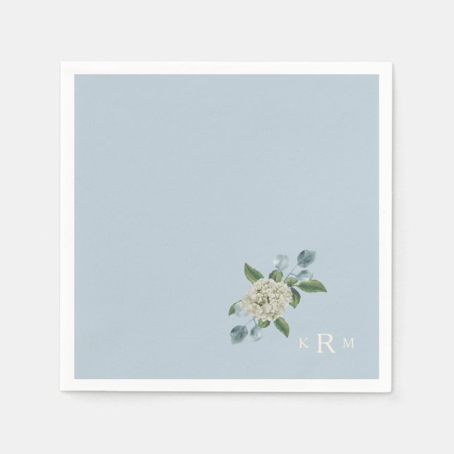 Serviette En Papier Hydrangea Monogram Dusty Blue Cocktail (Devant)