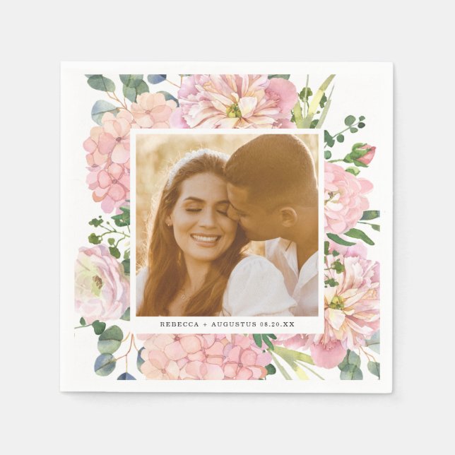 Serviette En Papier Hydrangea Rose Aquarelle rose Photo florale (Devant)