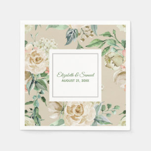 Serviette En Papier Hydrangea Rose Blanche Mariée Marié Mariage Beige