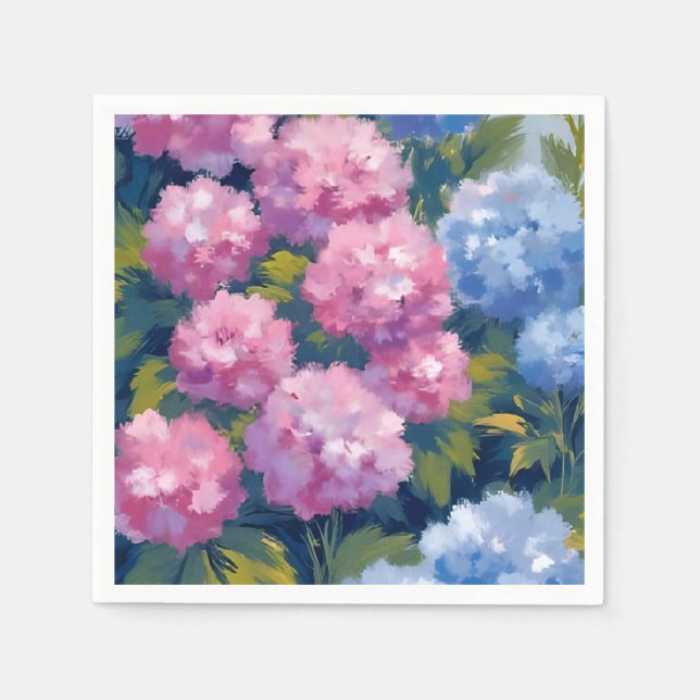 Serviette En Papier Hydrangeas d'été | Fleurs côtières roses et bleues (Devant)