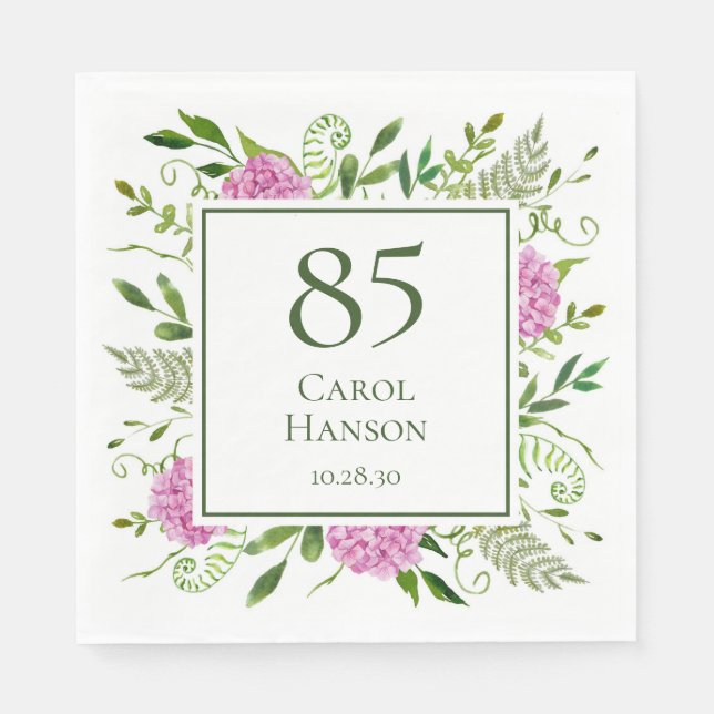 Serviette En Papier Hydrangeas roses pour 85e anniversaire (Devant)