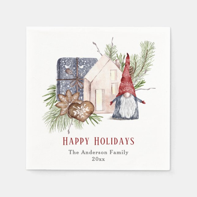 Serviette En Papier Hygge Christmas mignon Gnome Nordic Holidays (Devant)