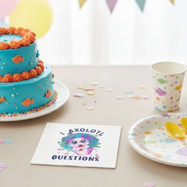 Serviette En Papier I Axolotl Questions, mignon Kawaii Pink Amphibian (I Axolotl Questions napkin - Cute Amphibian)