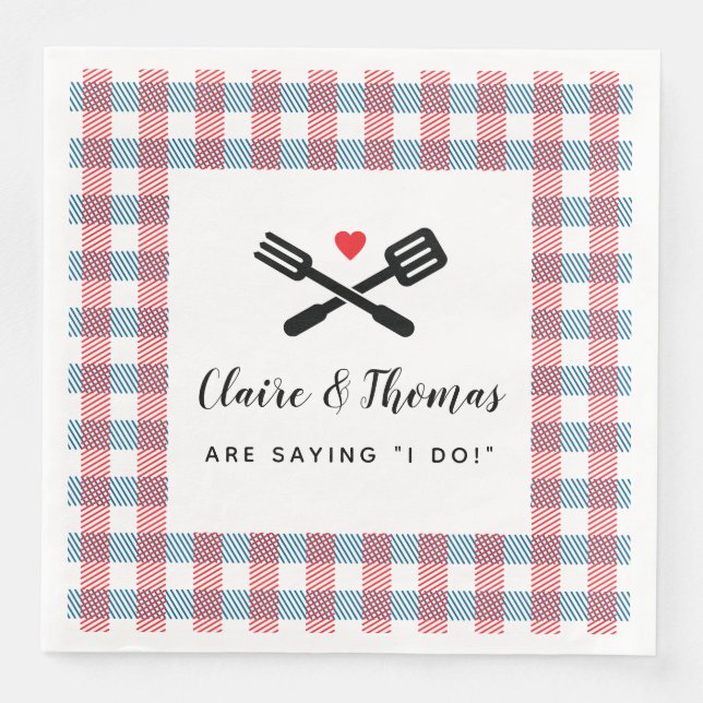 Serviette En Papier I Do BBQ Red White and Blue Picnic Name (Devant)