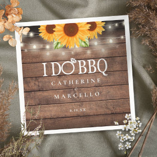 Serviette En Papier I Do BBQ Sunflower Rustic Wood Engagement Party