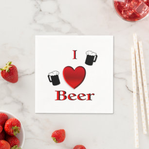 Serviette En Papier I Heart Beer Design
