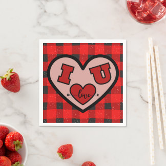 Serviette En Papier I ♥ U I Love You Buffalo Plaid Papier Napkin