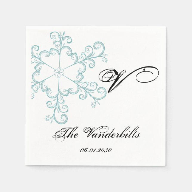 Serviette En Papier Ice Blue Heart Snowflake Mariage (Devant)