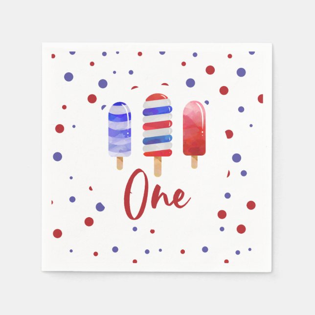 Serviette En Papier Ice Pops One Red White Blue 1er Anniversaire (Devant)