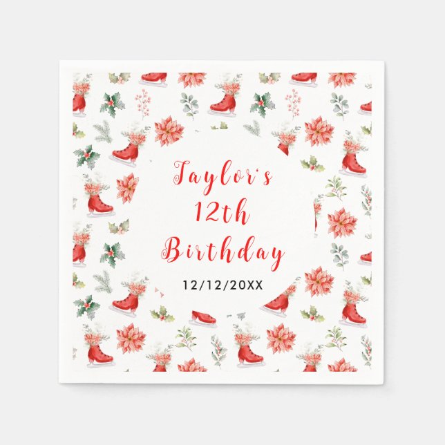 Serviette En Papier Ice Skating Birthday Party Red (Devant)