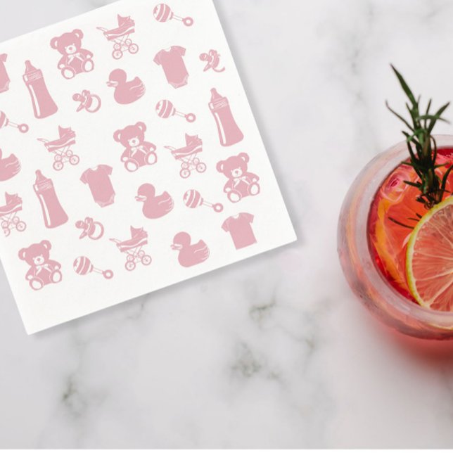 Serviette En Papier Icônes de Baby shower rose (Créateur téléchargé)
