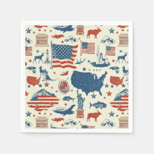 Serviette En Papier Icônes patriotiques - Statue de la Liberté, Drapea