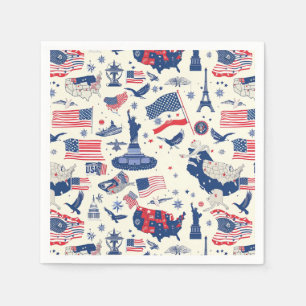 Serviette En Papier Icônes patriotiques - Statue de la Liberté, Drapea