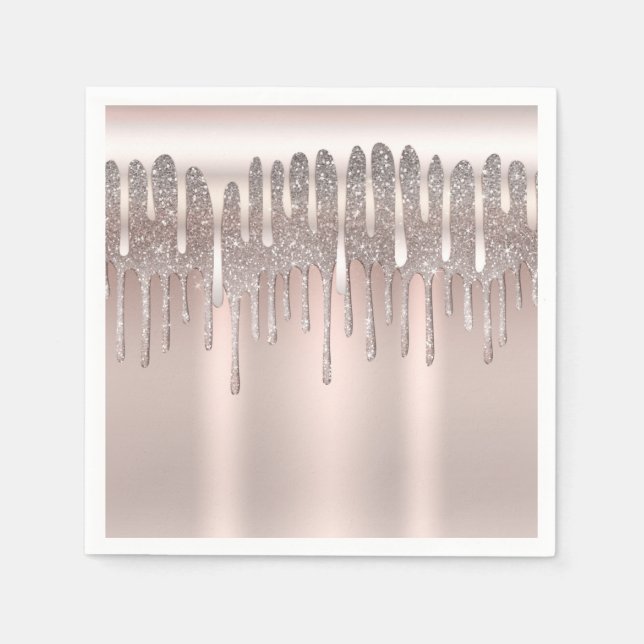 Serviette En Papier Icy Rose Rose Or Diamond Parties scintillant Drip  (Devant)