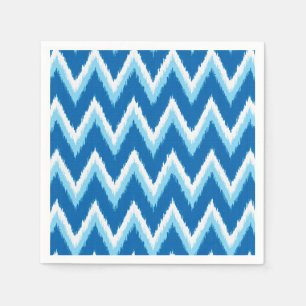 Serviette En Papier Ikat Chevron Stripes - Cobalt, Sky Blue et White