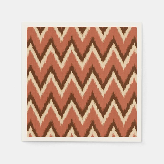 Serviette En Papier Ikat Chevron Stripes - Rouille, Brown et beige (Devant)