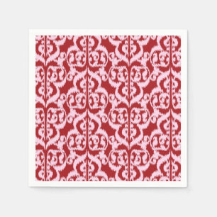 Serviette En Papier Ikat Damassé Mauresque - rouge foncé et rose