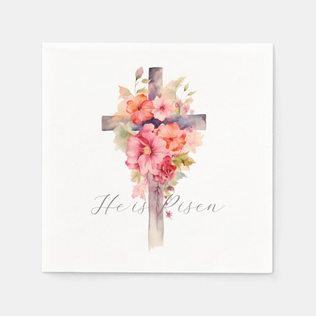 Serviette En Papier Il est ressuscité Aquarelle Florale Pâques (Devant)