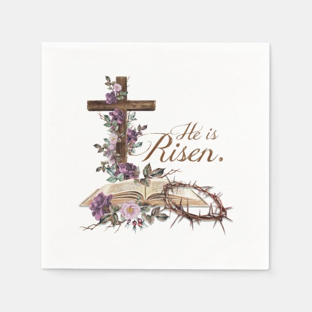 Serviette En Papier Il est ressuscité Croix florale avec serviettes de (Devant)
