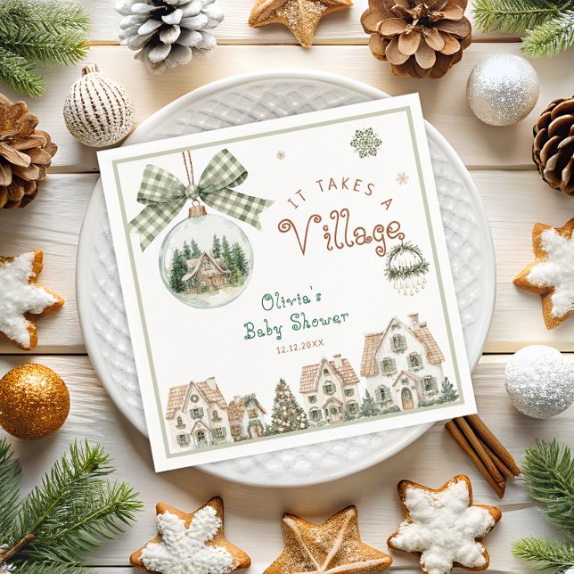 Serviette En Papier Il faut un Baby shower de Noël de village (Créateur téléchargé)