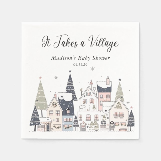 Serviette En Papier Il faut un Baby shower villageois moelleux (Devant)