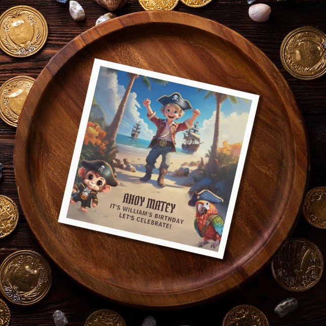 Serviette En Papier Île tropicale Pirate Boy fête d'anniversaire (Créateur téléchargé)