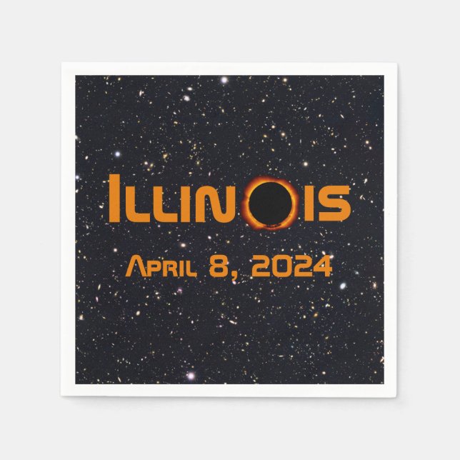 Serviette En Papier Illinois 2024 Total Solaire Eclipse (Devant)