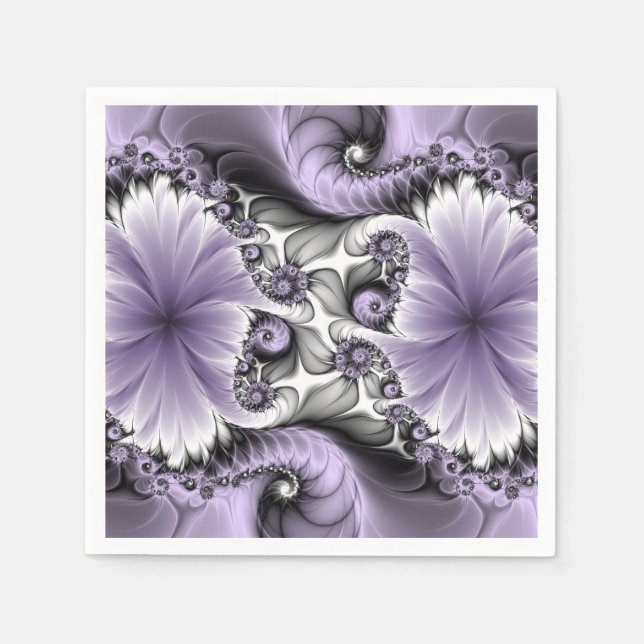 Serviette En Papier Illusion Lilac Abstrait Floral Fractal Art Imagina (Devant)