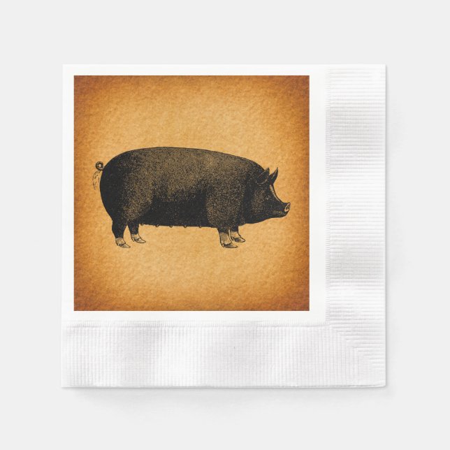Serviette En Papier Illustrated Vintage Pig (Devant)