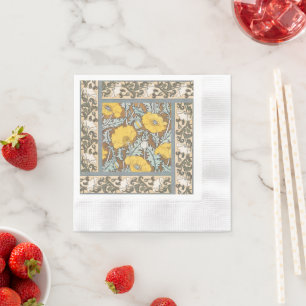Serviette En Papier Illustration Art Nouveau Poppy Fleur Jaune