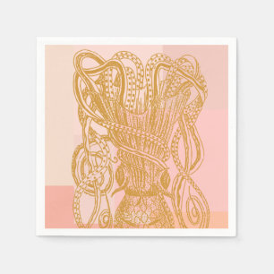 Serviette En Papier Illustration d'art de la ligne Octopus Vintage en 