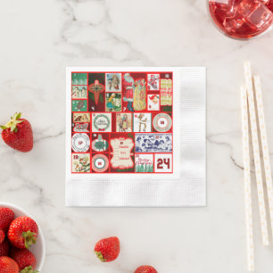 Serviette En Papier Illustration de bloc de l'Avent de Noël carré