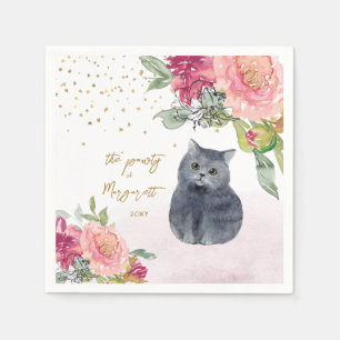 Serviette En Papier Illustration de chat d'amour Joyeux anniversaire F