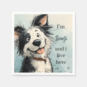 Serviette En Papier Illustration de chien souriant mignon avec nom per