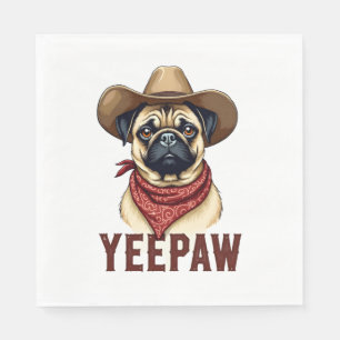 Serviette En Papier Illustration de chien western YeePaw Pug cowboy vi