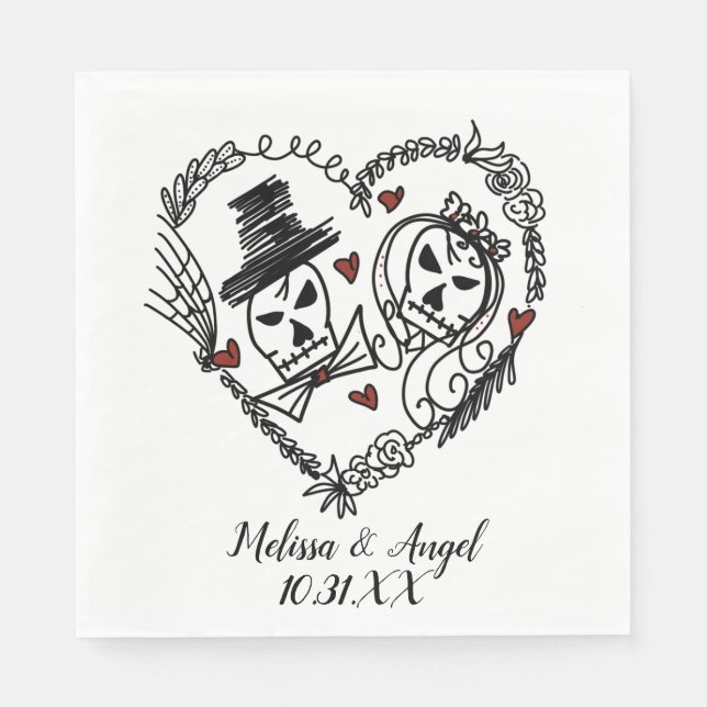 Serviette En Papier Illustration de couronne de couples de squelettes  (Devant)