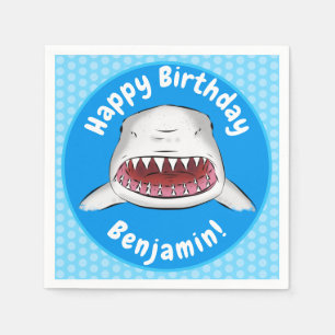Serviette En Papier Illustration de dessin animé méchant requin blanc