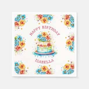 Serviette En Papier Illustration de gâteau d'anniversaire fantaisiste 