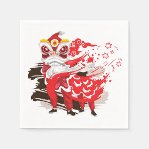 Serviette En Papier Illustration de la danseuse du lion rouge