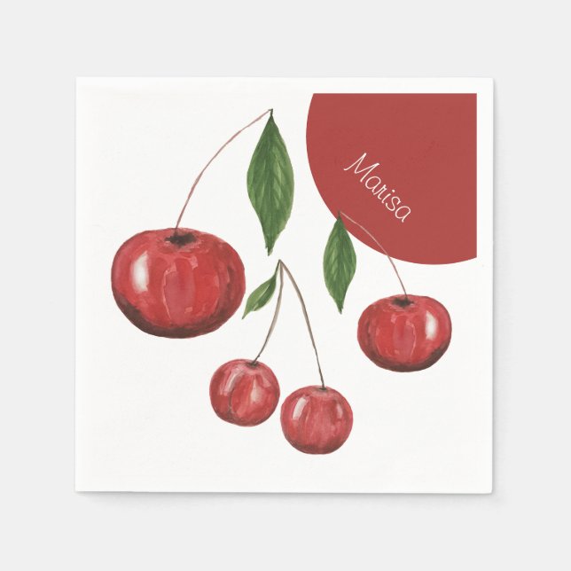 Serviette En Papier Illustration de l'aquarelle des cerises douces (Devant)