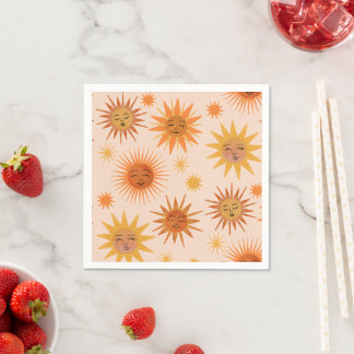 Serviette En Papier Illustration de l'aquarelle orange Sun Face