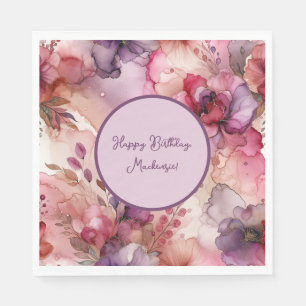 Serviette En Papier Illustration de l'encre d'alcool florale rose et v