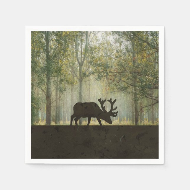Serviette En Papier Illustration de l'orignal en forêt (Devant)