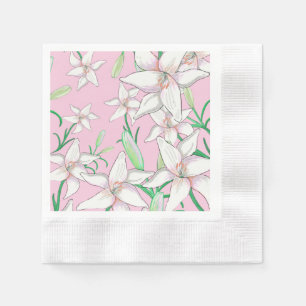 Serviette En Papier Illustration de lys blancs sur fond rose  